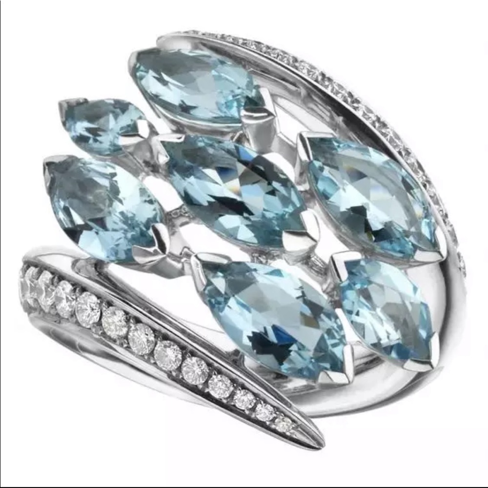 New 925 Silver Marquise Cut Aquamarine Ring - Picture 5 of 6